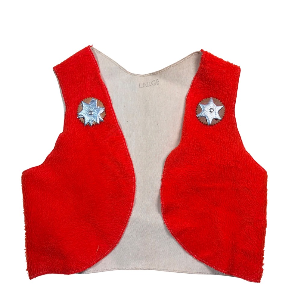 Vintage 60s Kids Native American Chief  Bow Western Cowboy Vest Costume Red